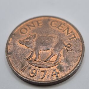 VINTAGE 1974 Bermuda ONE CENT Coin with Wild Boar Design